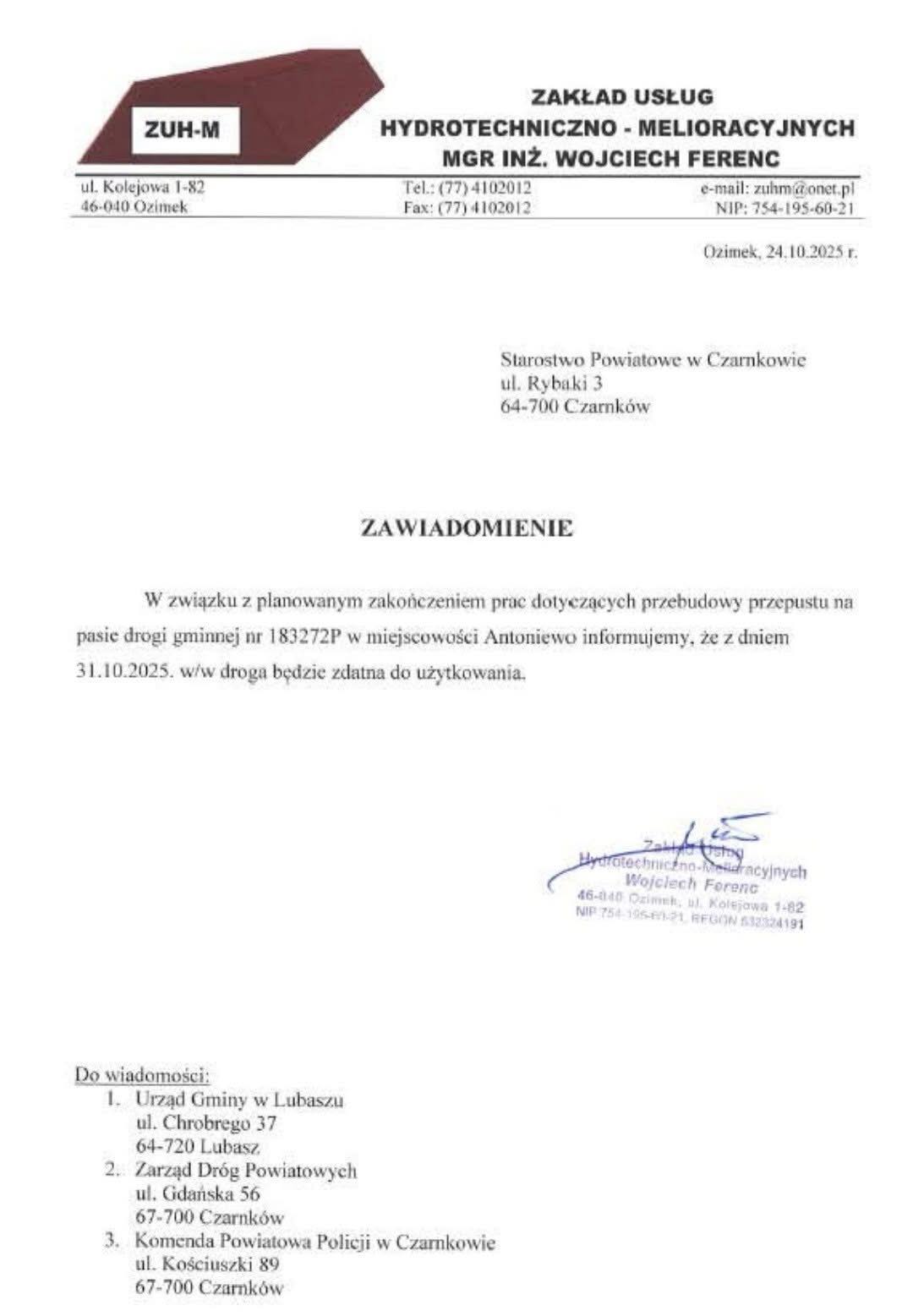 Zakończenie prac w miejscowości Antoniewo